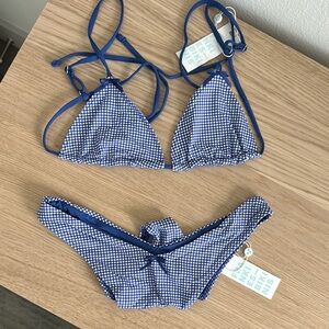 Frankie’s Bikinis Blue and White Gingham Bikini